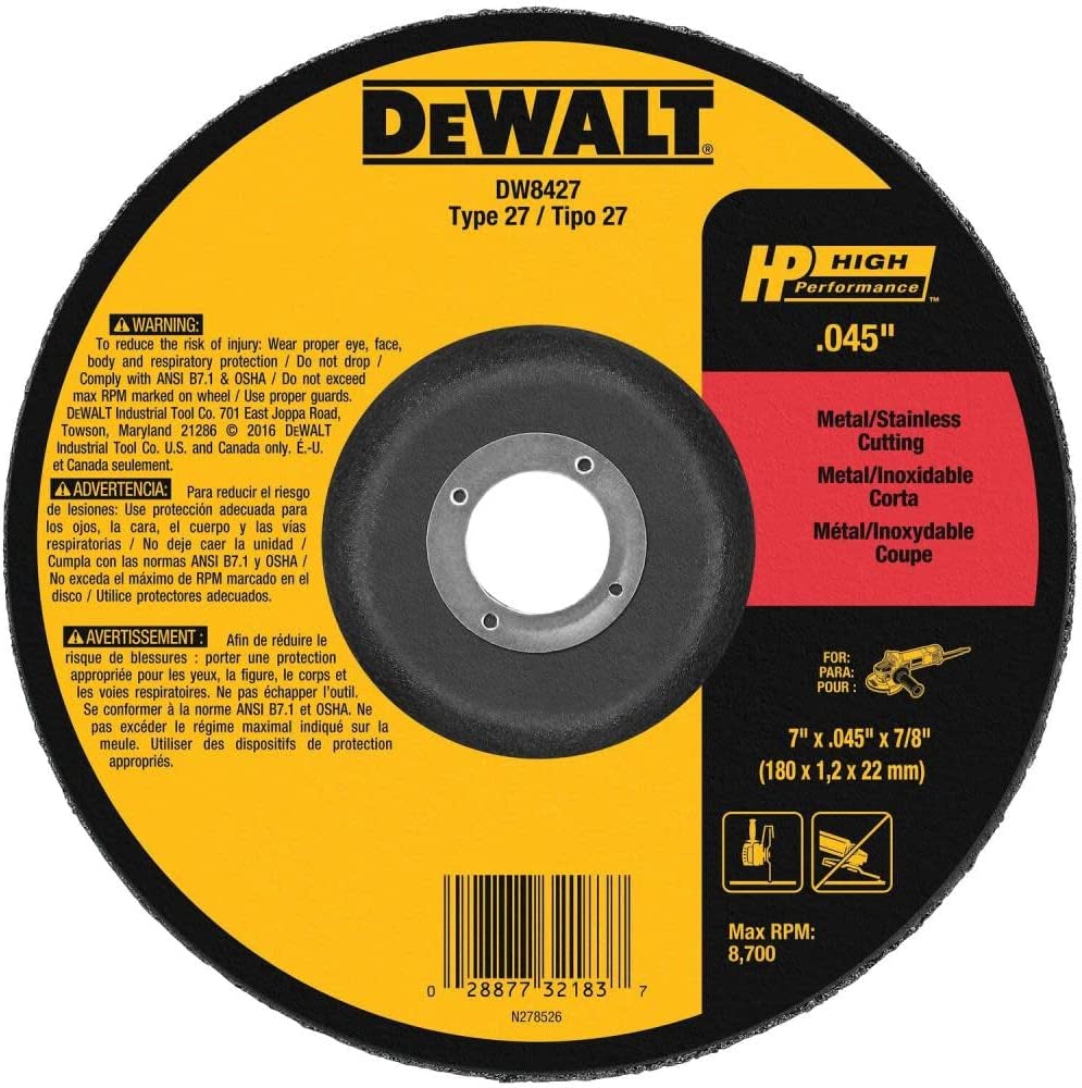 DeWalt DW8427 7" X .045" X 7/8" Metal Cutting Wheel Fasteners Inc