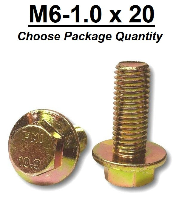 M6-1.0 x 20mm Grade 10.9 Hex Metric Flange Bolts Yellow Zinc