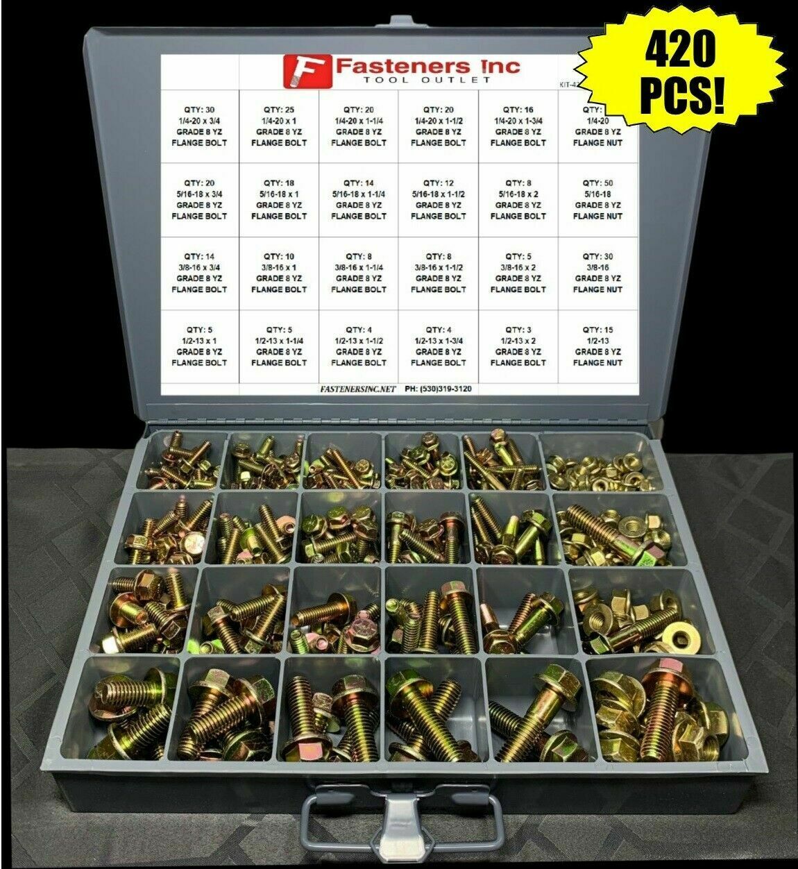 420 Pieces! Grade Flange Bolt  Nut Assortment Kit Frame Screws Yell –  Fasteners Inc