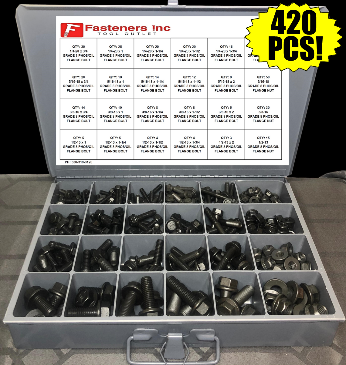 Grade Flange Frame Bolt  Lock Nut Assortment Kit Black Phos/Oil –  Fasteners Inc