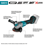 Makita GAG13Z 40V max XGT® Brushless Cordless 4‑1/2" / 5" X‑LOCK Paddle Switch Angle Grinder, with Electric Brake, Tool Only