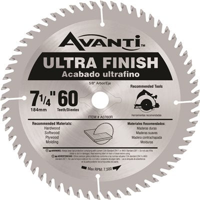 Avanti A0760R 7-1/4 in. x 60-Tooth Fine Finish Circular Saw Blade