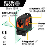 KLEIN 93MCLG Green Mini Cross-Line Self-Leveling Laser Level, 50-Foot