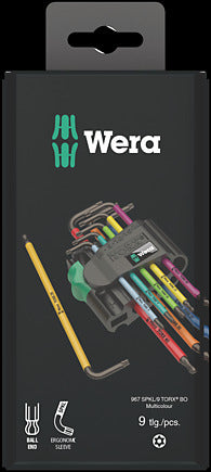 WERA Tools 05073599001 967/9 TX BO Multicolour 1 SB L-key set for tamper-proof TORX® screws, BlackLaser, 9 pieces