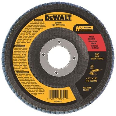 Dewalt DW8309 4-1/2-in x 7/8-in 80 Grit Zirconia Flap Disc