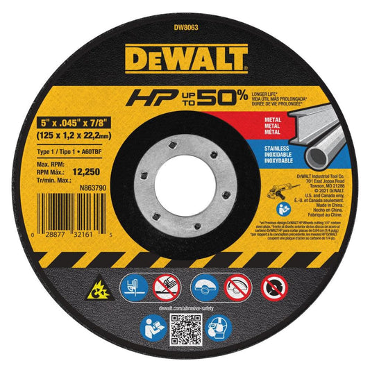 DEWALT DW8063 5-Inch by .045-Inch by 7/8-Inch Abrasive Metal/INOX Cutting Wheel