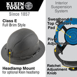 Klein 60345 Hard Hat, Premium KARBN™ Pattern, Non-Vented Full Brim, Class E
