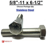 5/8"-11 x 6 1/2" Stainless Steel Hex Cap Screw / Bolt 18-8 / 304