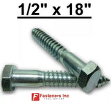 (Choose Qty) 1/2" x 18" Zinc Plated Hex Head Lag Bolt Screws A307