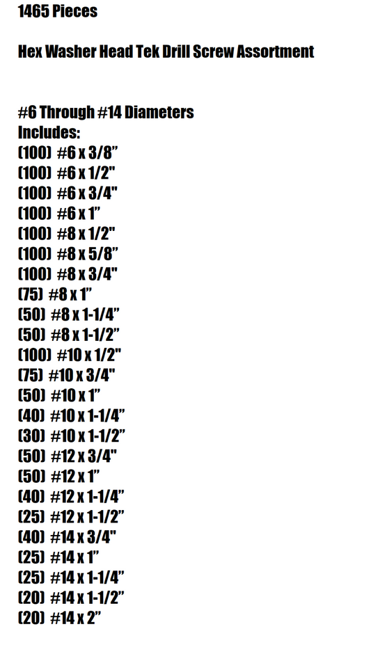 STAINLESS! 1466 Piece Hex Washer Head Tek Self Drilling Screw Assortment Kit