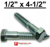 (Choose Qty) 1/2" x 4-1/2" Zinc Plated Hex Head Lag Bolt Screws A307