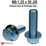 M8-1.25 x 50mm Grade 10.9 JIS Hex Metric Flange Bolts Clear Zinc Hardened