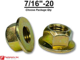 7/16"-20 Locking Flange Nut Grade 8 Yellow Zinc Plated Fine Thread