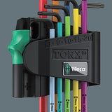 WERA Tools 05073599001 967/9 TX BO Multicolour 1 SB L-key set for tamper-proof TORX® screws, BlackLaser, 9 pieces