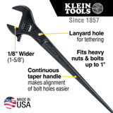 KLEIN 3239 Adjustable Spud Wrench, 16-Inch, 1-5/8-Inch, Tether Hole