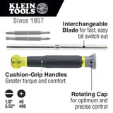 KLEIN 32581 Multi-Bit Electronics Screwdriver, 4-in-1, Phillips, Slotted Bits