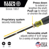 KLEIN 32751 ADJUSTABLE SCREWDRIVER, #2 PHILLIPS AND 1/4" SLOTTED DRIVERS