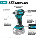 Makita XDT19Z 18V LXT® Lithium‑Ion Brushless Cordless Quick‑Shift Mode™ 4‑Speed Impact Driver, Tool Only
