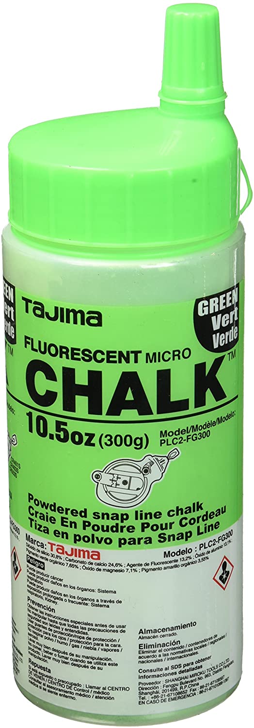 TAJIMA PLC2-FG300 Micro Chalk - Fluorescent Green 10.5 oz (300g) Ultra-Fine Snap-Line Chalk