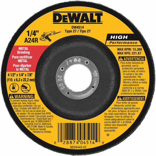 DeWalt DW4514 4-1/2" X 1/4" X 7/8" General Purpose Metal Grinding Wheel
