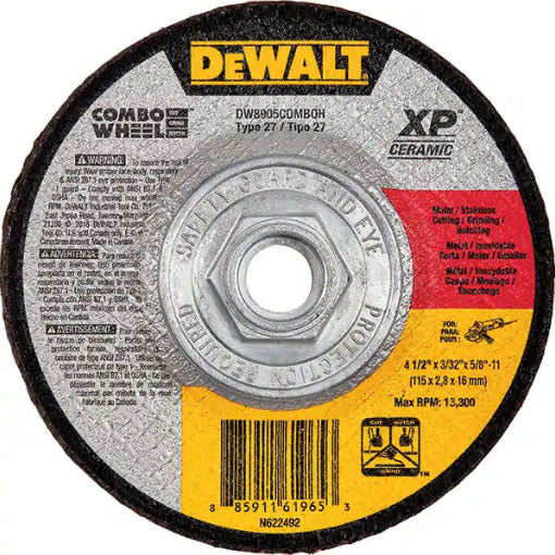 DeWalt DW8911COMBOH 5" Steel Ceramic Abrasive Cut-Off/Grind Wheel