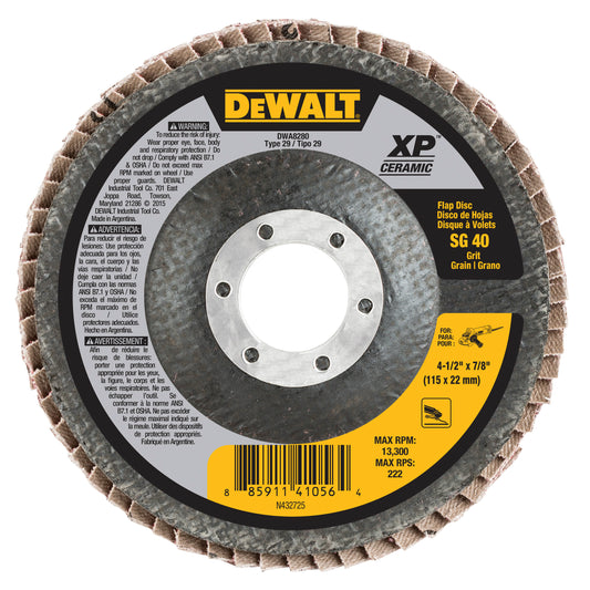 DeWalt DWA8280 4-1/2" X 7/8" 40g T29 XP Ceramic Flap Disc