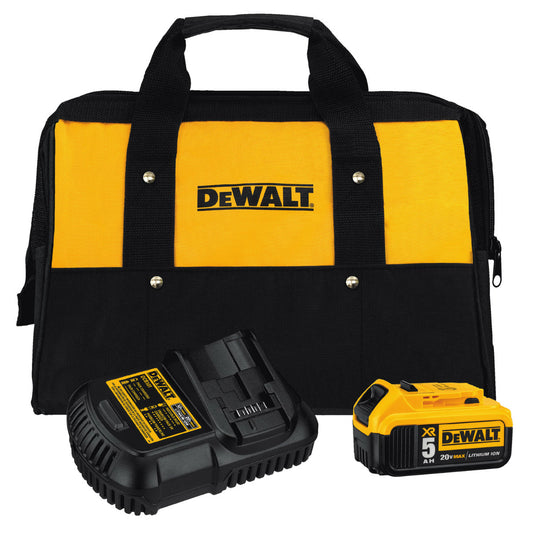 DeWalt DCB205CK 20-Volt MAX XR Lithium-Ion Starter Kit with Premium Battery Pack 5.0Ah, Charger and Kit Bag