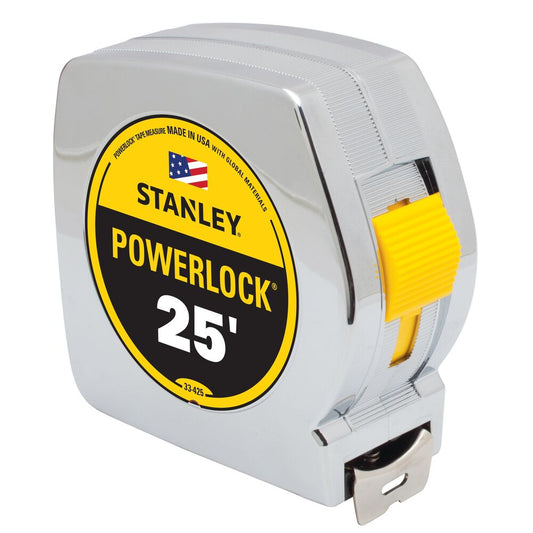 Stanley 33-425 Powerlock II Power Return Rule, 1" x 25ft, Chrome/Yellow