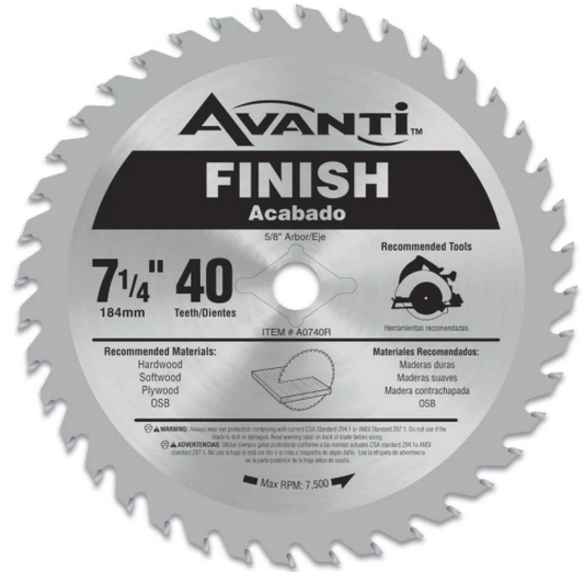 Avanti 0740R 7-1/4 in. x 40-Tooth Finish Circular Saw Blade