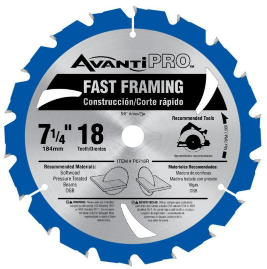 Avanti P0718R 7-1/4 in. x 18-Teeth Fast Framing Saw Blade