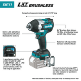 Makita XWT17Z 18V LXT® Lithium‑Ion Brushless Cordless 4‑Speed Mid‑Torque 1/2" Sq. Drive Impact Wrench w/ Friction Ring Anvil, Tool Only