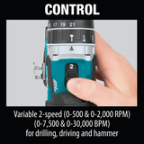 Makita XPH12Z 18V LXT® Lithium‑Ion Compact Brushless Cordless 1/2" Hammer Driver‑Drill, Tool Only