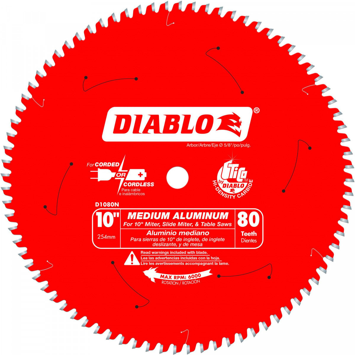 Diablo D1080N 10" X 80 Tooth Non-Ferrous/Plastic Saw Blade