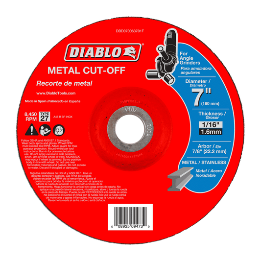 Diablo DBD070063701F 7 in. Metal Cut Off Disc -
Type 27