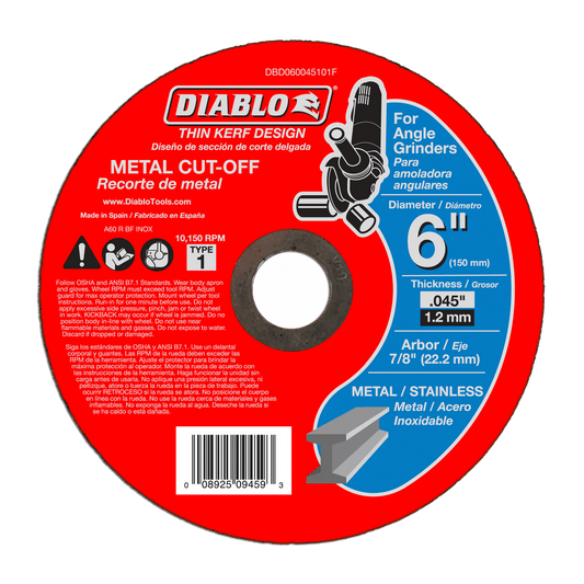 Diablo DBD060045101F 6 in. Metal Cut Off Disc -
Thin Kerf
