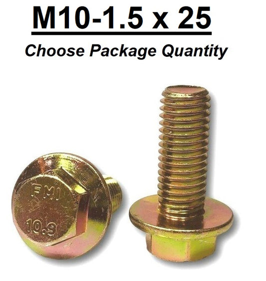 M10-1.5 x 25mm Grade 10.9 Hex Metric Flange Bolts Yellow Zinc Hardened