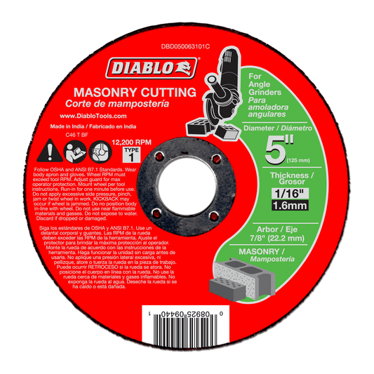 Diablo DBD050063101C 5 in. Masonry Cut Off Disc -
Type 1
