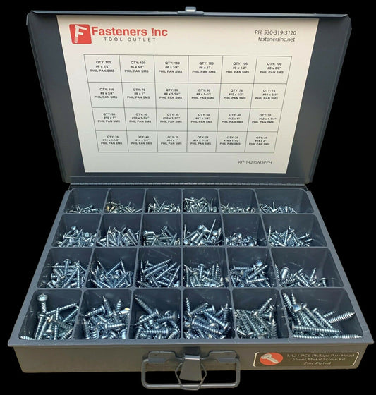 1421 Piece Phillips Pan Head Sheet Metal Screw Zinc Assortment Fastener Kit