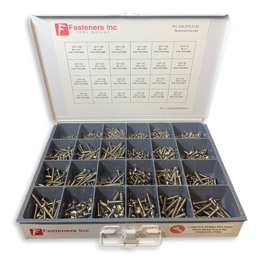 1,266 PCS Stainless Phillips Pan Head Sheet Metal Screw Assortment Fastener Kit