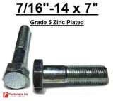 7/16-14 x 7" (PT) Hex Bolt Zinc Plated Grade 5 Cap Screw Coarse Thread