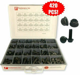 Grade 8 Flange / Frame Bolt & Lock Nut Assortment Kit Black Phos/Oil 420 Pieces - White