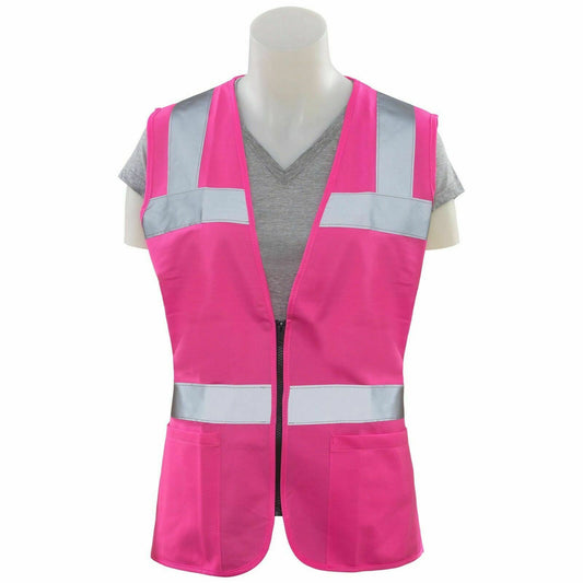ERB Pink Women's Reflective Safety Vest with Pockets & Zipper
