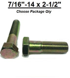 7/16"-14 x 2 1/2" Hex Bolt Zinc Plated Grade 8 Cap Screw Partial Thread