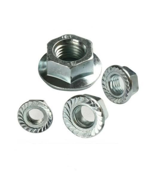 1/4"-20 Hex Flange Nuts Serrated Zinc Plated "Whiz Nuts"