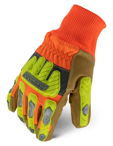 IronClad IEX-HVIP5 Impact Winter Leather A6 Cut Level Gloves Hi-Viz 