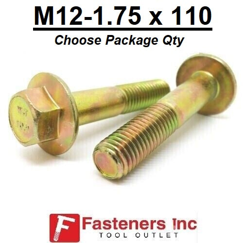 M12-1.75 x 110mm Grade 10.9 Hex Metric Flange Bolts Yellow Zinc Hardened