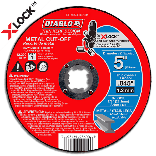 Diablo DBX050045101F 5 in. Thin Kerf Metal Cut-Off
Disc for X-Lock and
All Grinders