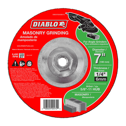 Diablo DBD070250B01C 7 in. Masonry Grinding Disc -
Type 27 HUB